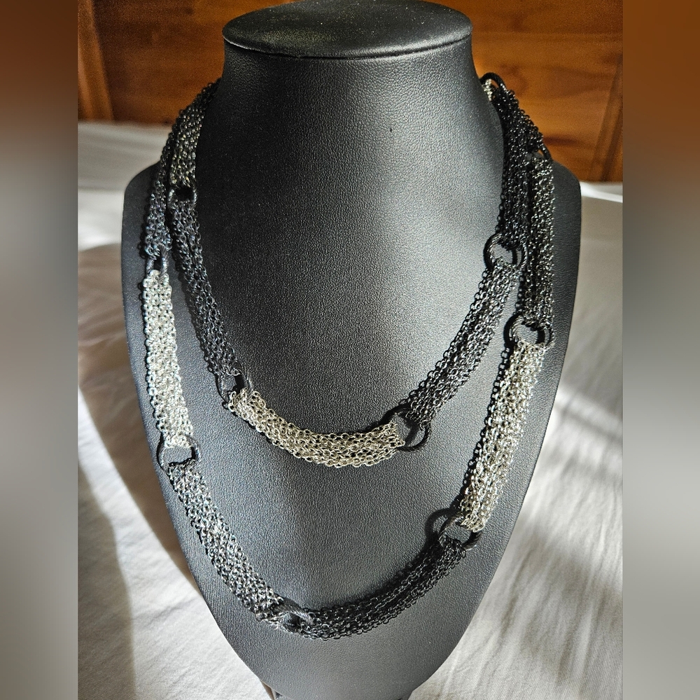 Elegant Black and Silver Chain Necklace